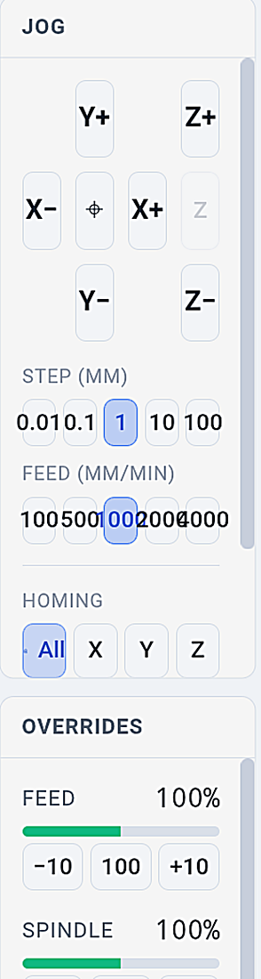 Thumb jog pad with selectable step and feed